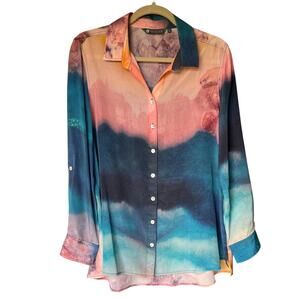 Cocoon House 100% Silk Handmade Art to Wear Button Down Blouse Top Tunic Small